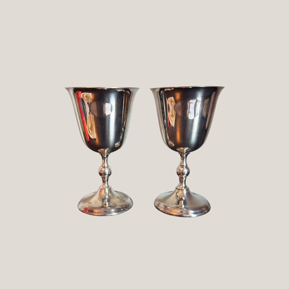 VINTAGE Pair of WA (William Adams) Silver Plated Wine Goblets | Made in Italy